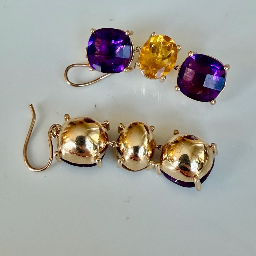 14 karat gold, amethyst, and citrine Drop Earrings - Picture 6 of 13